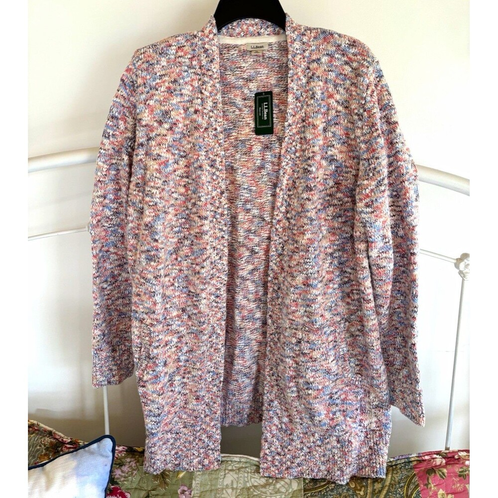 L.L.Bean Women’s Space Dye Open Front Cotton Knit Cardigan Sweater XL Petite